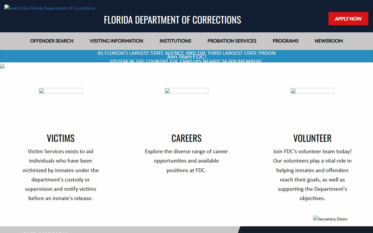 Florida Department of Corrections homepage for statewide prison and offender search resources